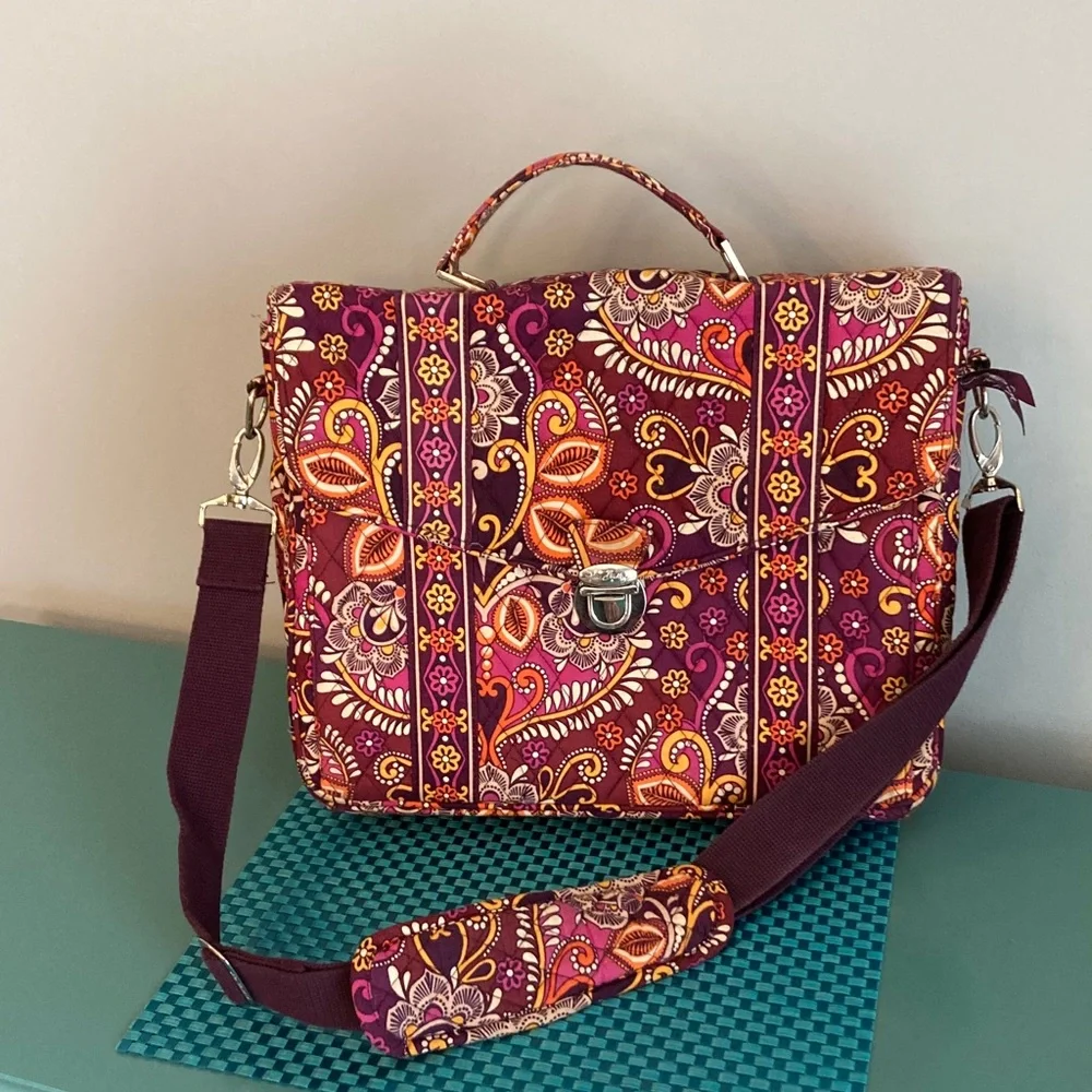 Vera Bradley Quilted Attache Messenger Laptop Satchel Safari Sunset